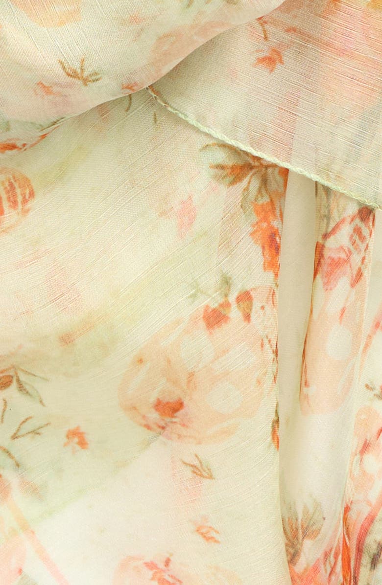 McQueen Floral & Skull Print Silk Scarf, Alternate, color, Acqua