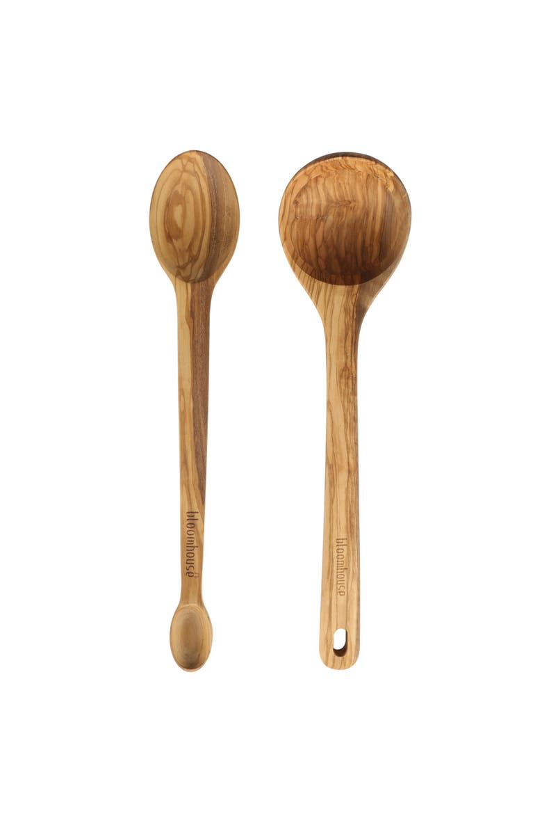 Italian Olive Wood 2 Piece Extra-Large Ladle and Tasting Spoon Set - Natural Wood, Main, color, Natural Wood