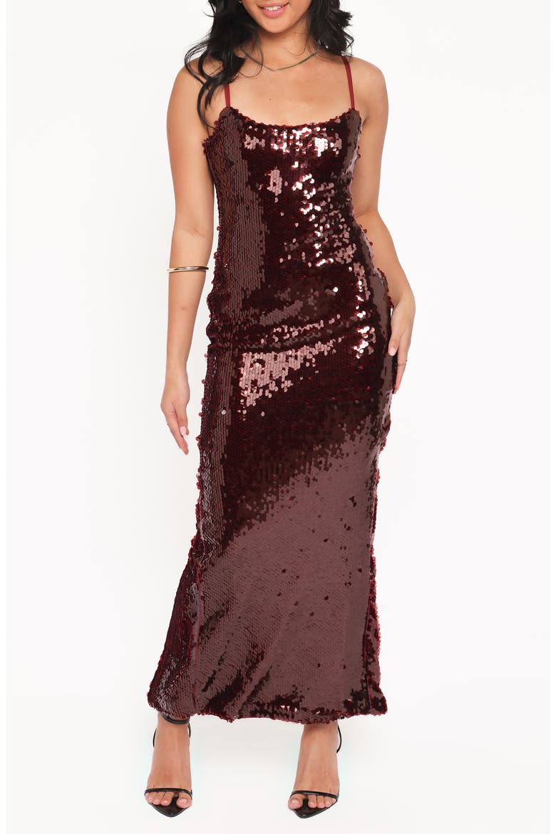 Orlena Sequin Maxi Dress, Main, color, BURGUNDY