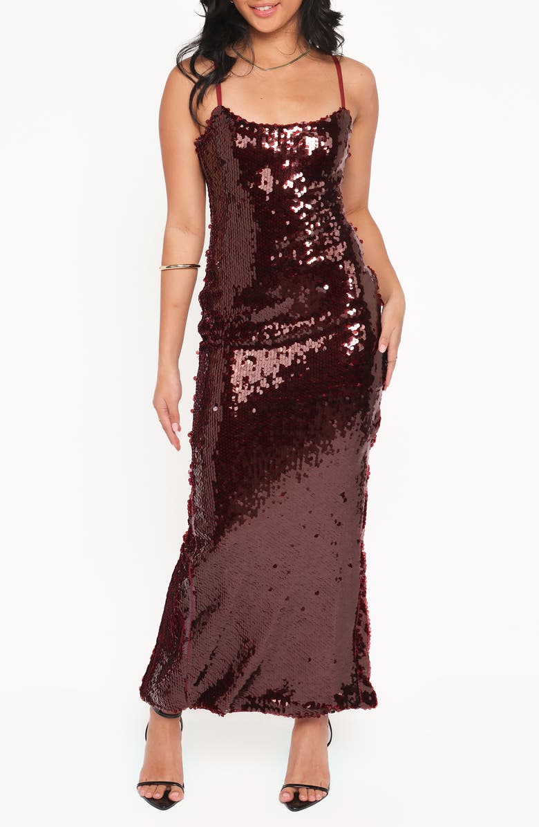 Petal & Pup Orlena Sequin Maxi Dress, Main, color, Burgundy
