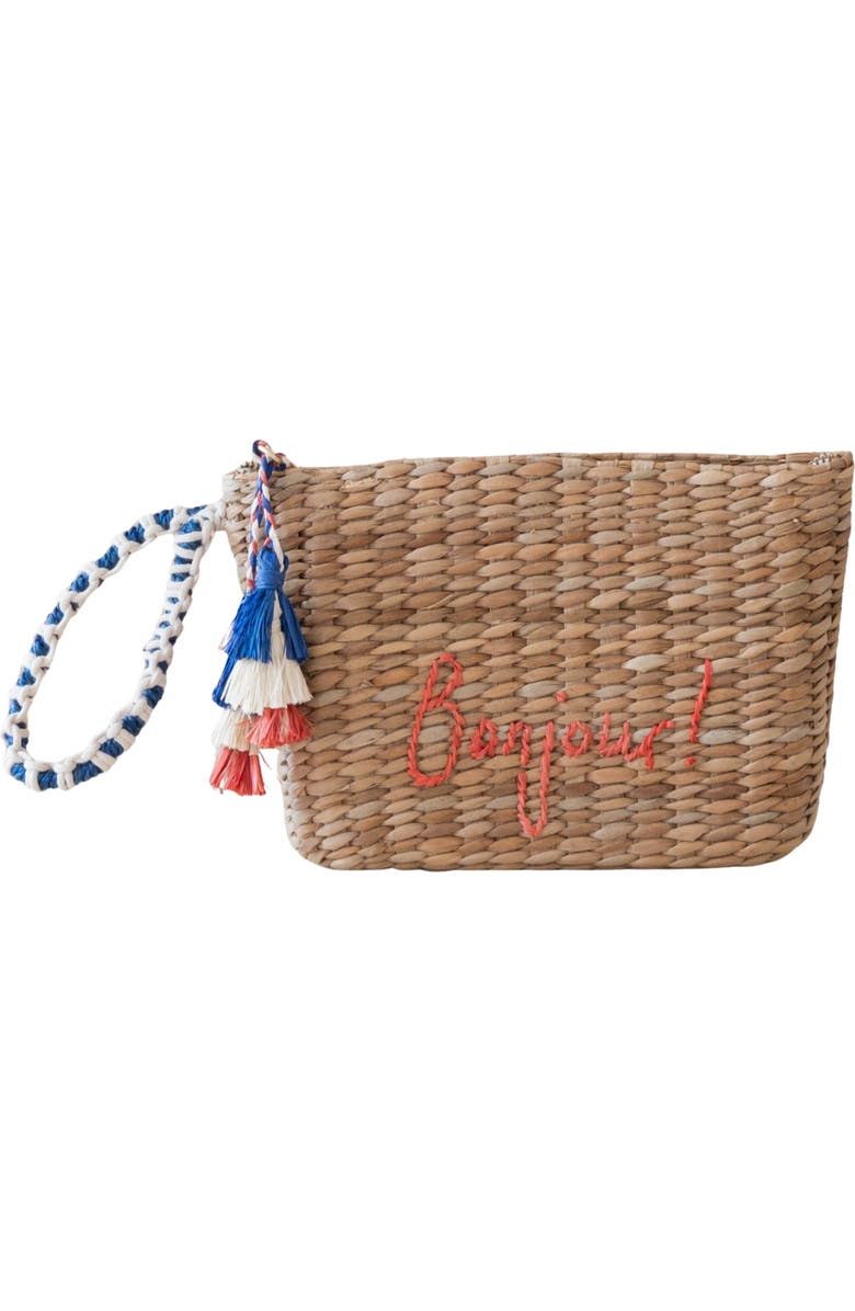 LIKHA Bonjour Embroidered Straw Pouch, Main, color,