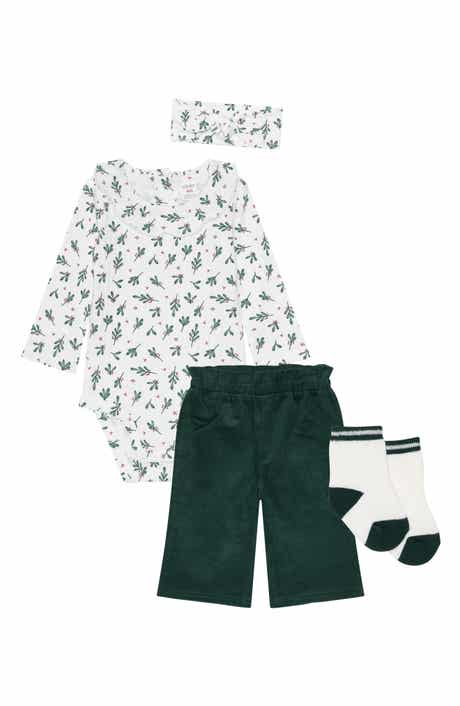 PL Baby by Petit Lem Festive Leaves Ruffle Bodysuit, Corduroy Pants, Socks & Headband Set