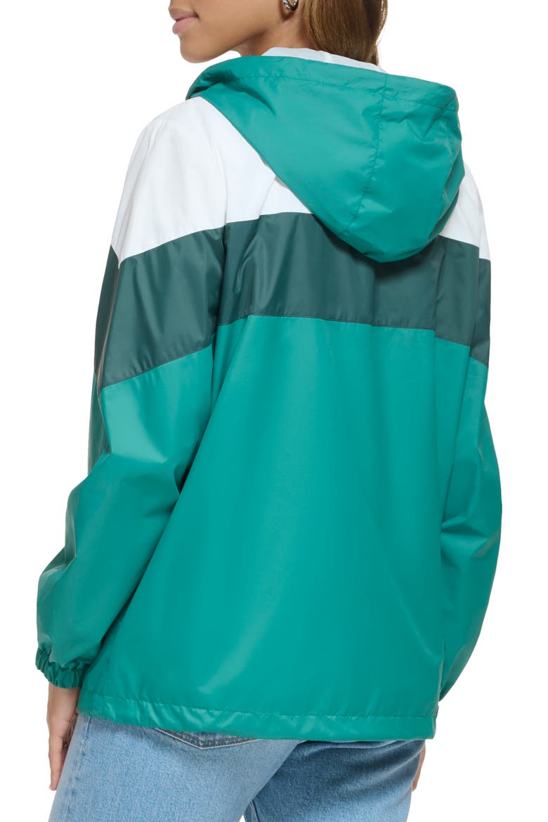 Colorblock Hooded Jacket, Alternate, color, WHITE/ EMERALD