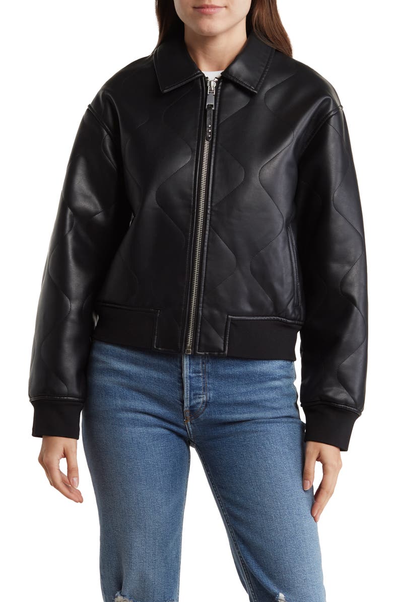 Rebecca Minkoff Quilted Faux Leather Bomber Jacket, Main, color,
