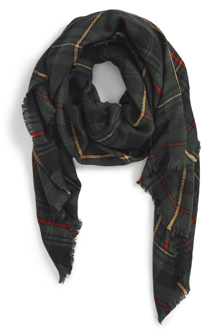 Plaid Blanket Scarf, Main, color, GREEN MULTI
