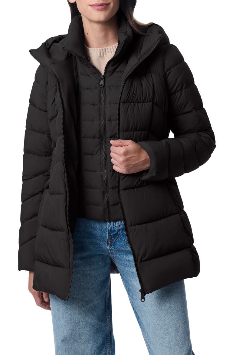 Hooded Puffer Jacket with Bib, Alternate, color, BLACK