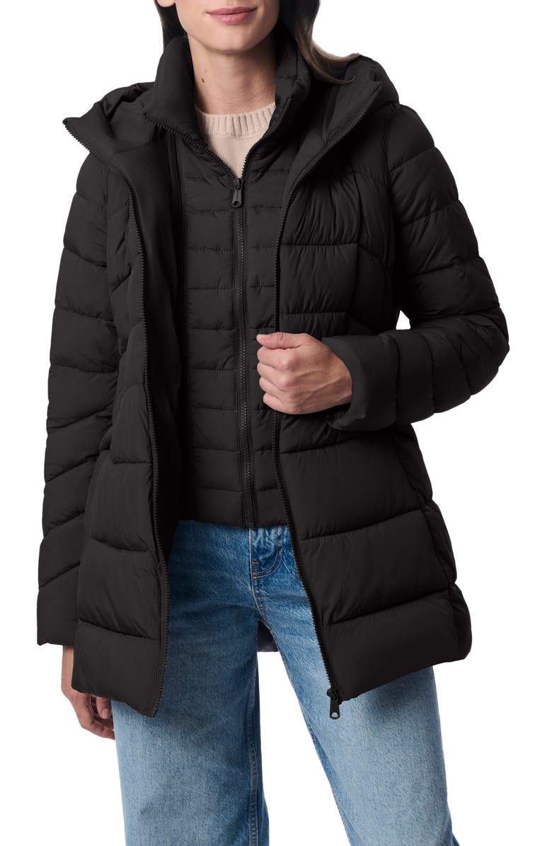 Bernardo Hooded Puffer Jacket with Bib, Alternate, color, Black
