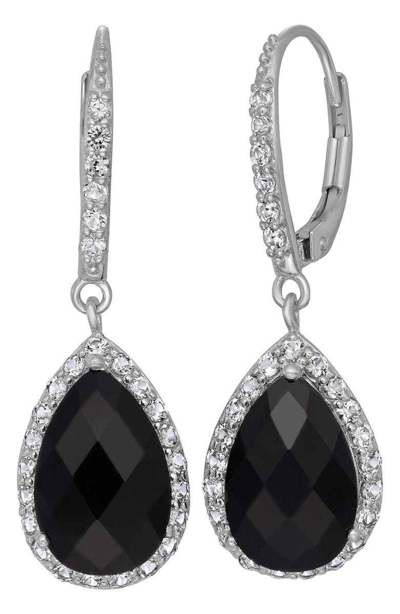 FUZION CREATIONS CZ & Lab-Created Stone Teardrop Earrings, Main, color, Onyx