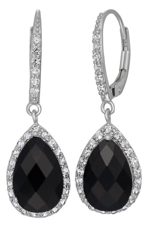 CZ & Lab-Created Stone Teardrop Earrings