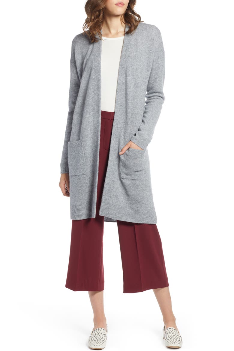 Rib Knit Wool & Cashmere Cardigan, Main, color, GREY HEATHER