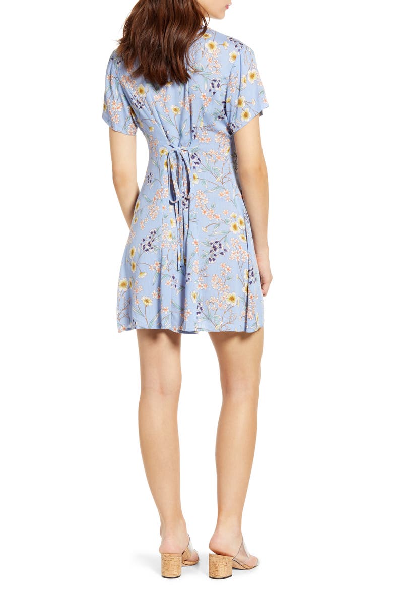 Button Up Tie Back Minidress, Alternate, color, PERIWINKLE FLORAL