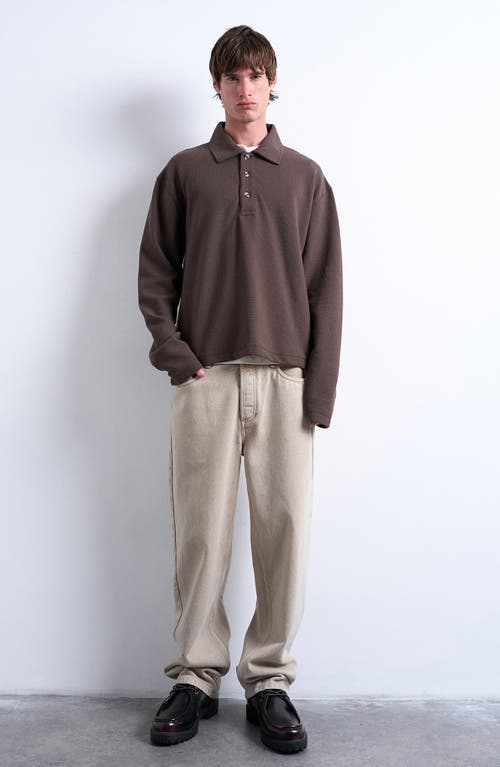 Topman Waffle Knit Boxy Polo Sweatshirt In Brown