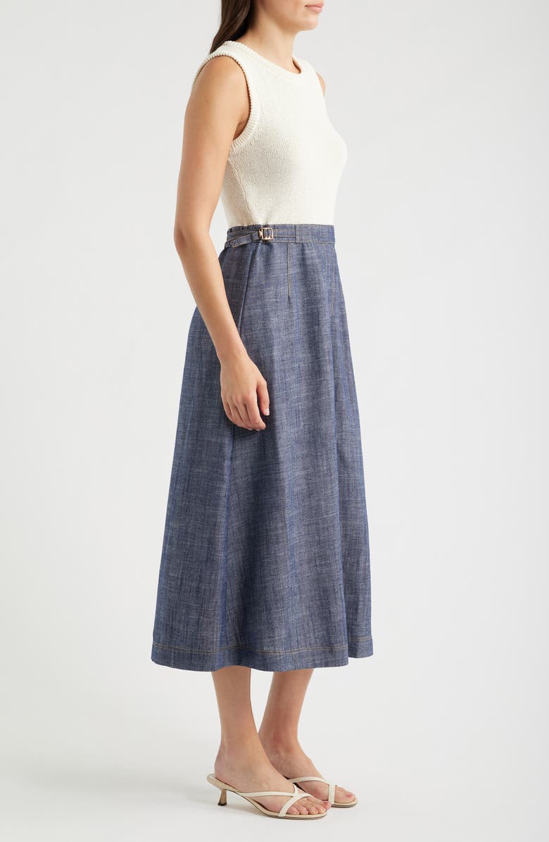 ZOE AND CLAIRE Mixed Media Dress, Alternate, color, Ivory/ Blue