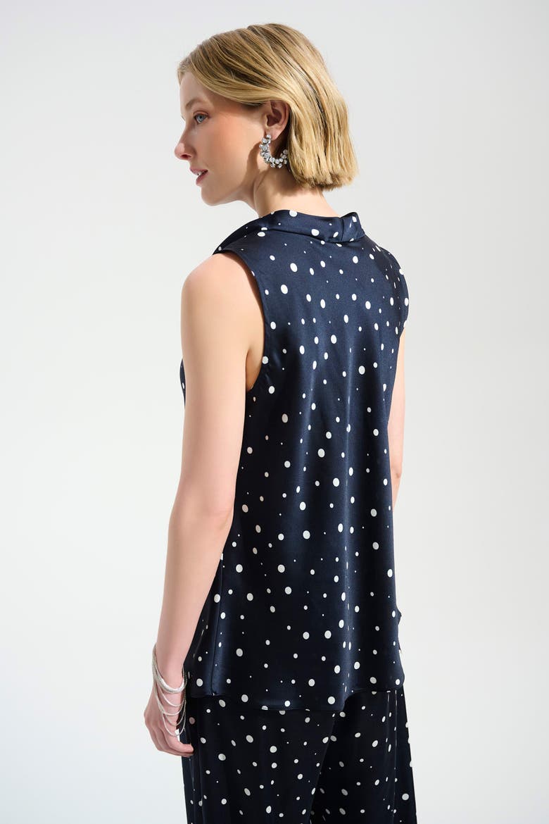 Signature | Recycled Satin Dot Print Sleeveless Cowl Neck Top, Alternate, color, Midnight Blue/Vanilla