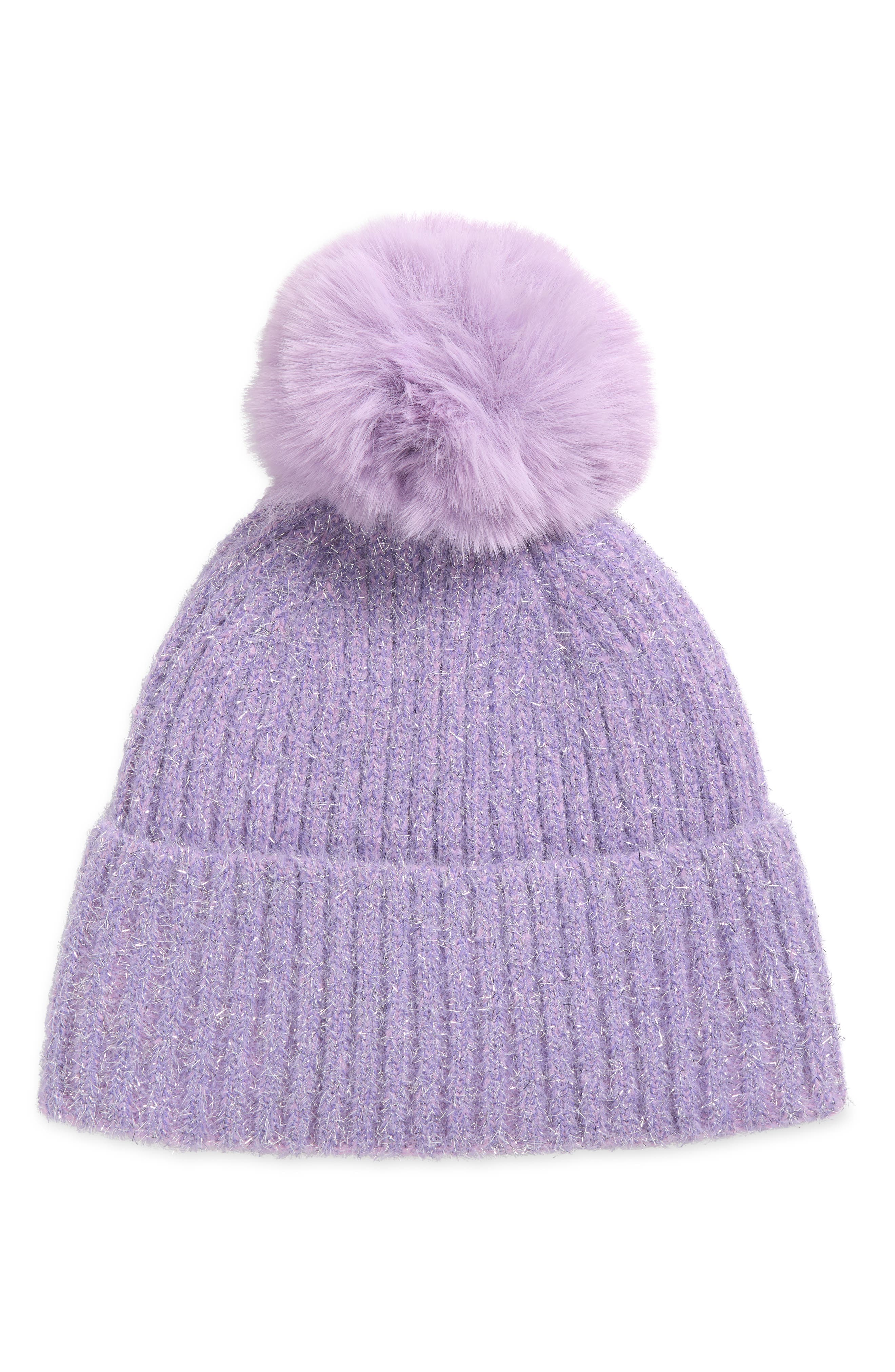 Tasha Faux Fur Pom Sparkle Beanie