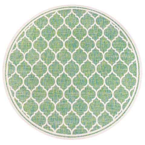 Trebol Moroccan Trellis Textured Weave Indoor/Outdoor Round Area Rug