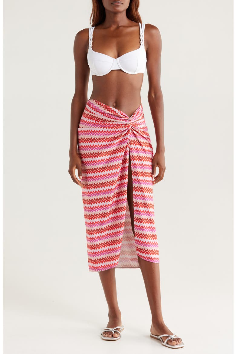 Xana Metallic Chevron Cover-Up Skirt, Main, color, FLAME CHEVRON