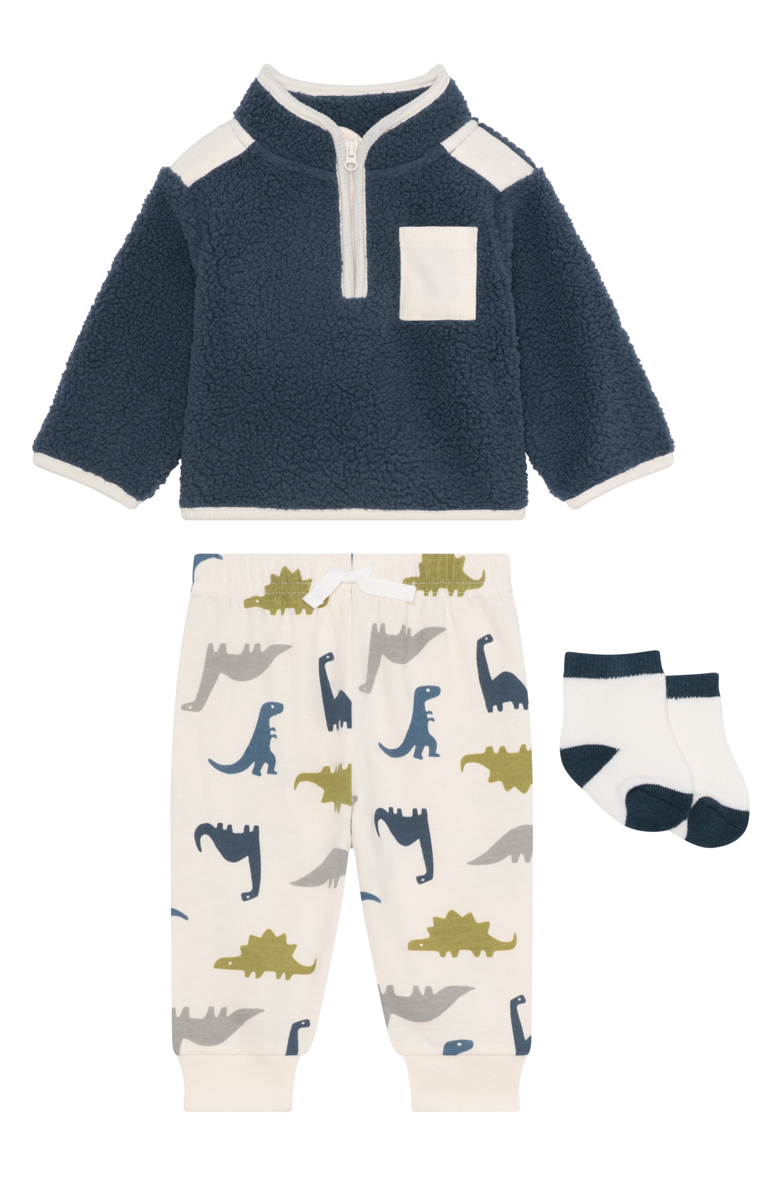 PL Baby by Petit Lem Faux Shearling Sweatshirt, Joggers & Socks Set