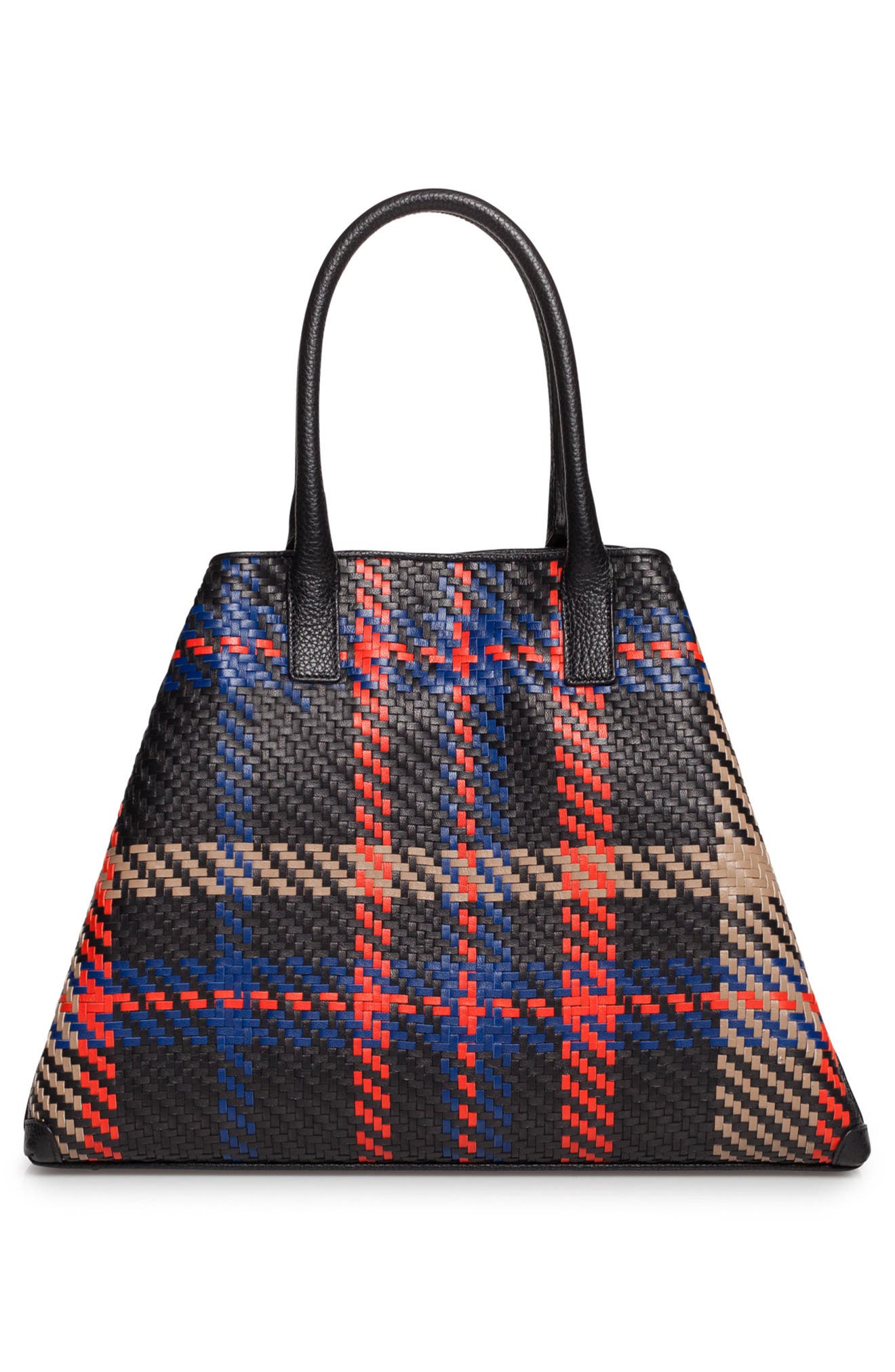 Akris Small AI Woven Plaid Calfskin Leather Tote, Alternate, color, 
