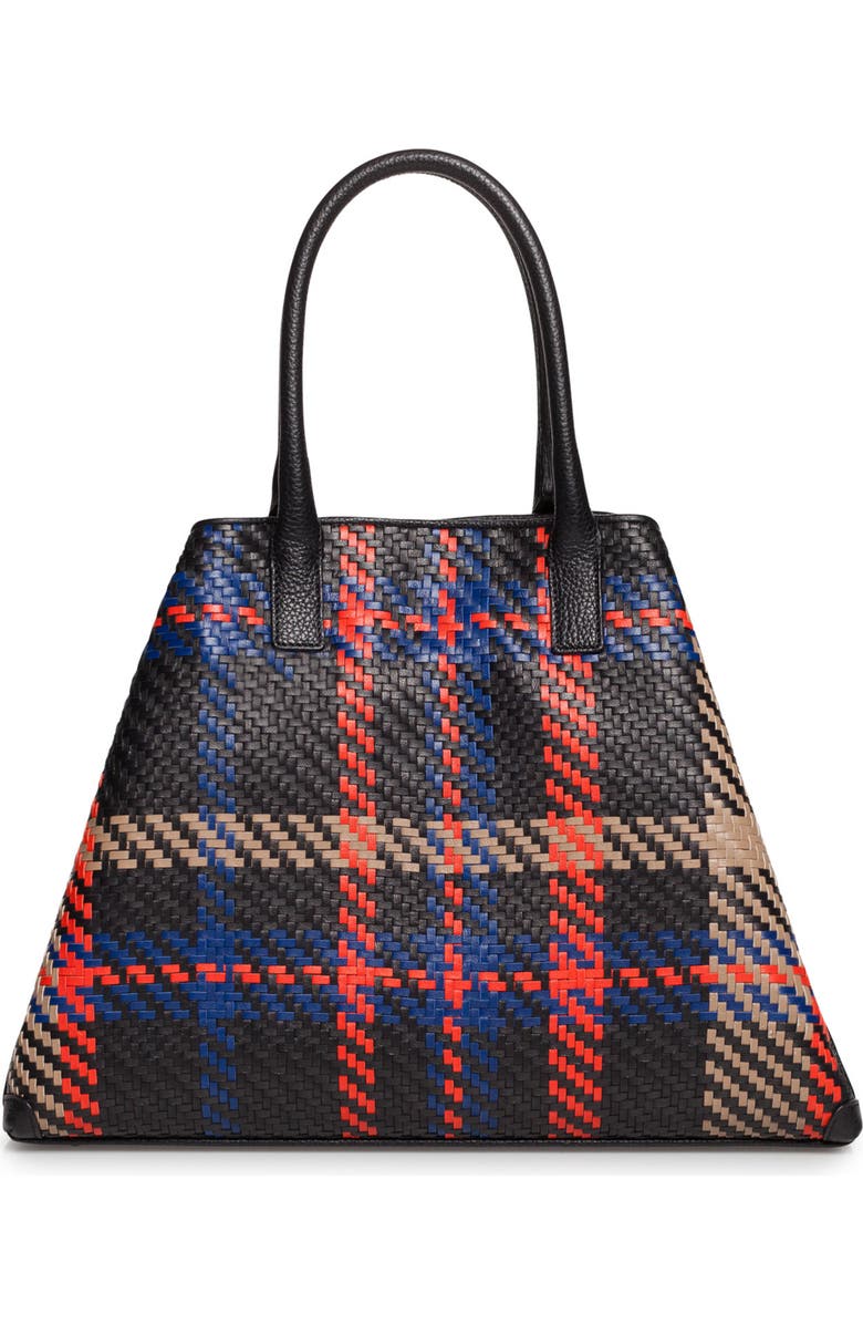 Akris Small AI Woven Plaid Calfskin Leather Tote, Alternate, color,