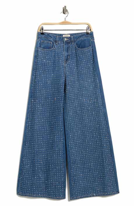 L'AGENCE Quincy High Waist Rhinestone Wide Leg Jeans