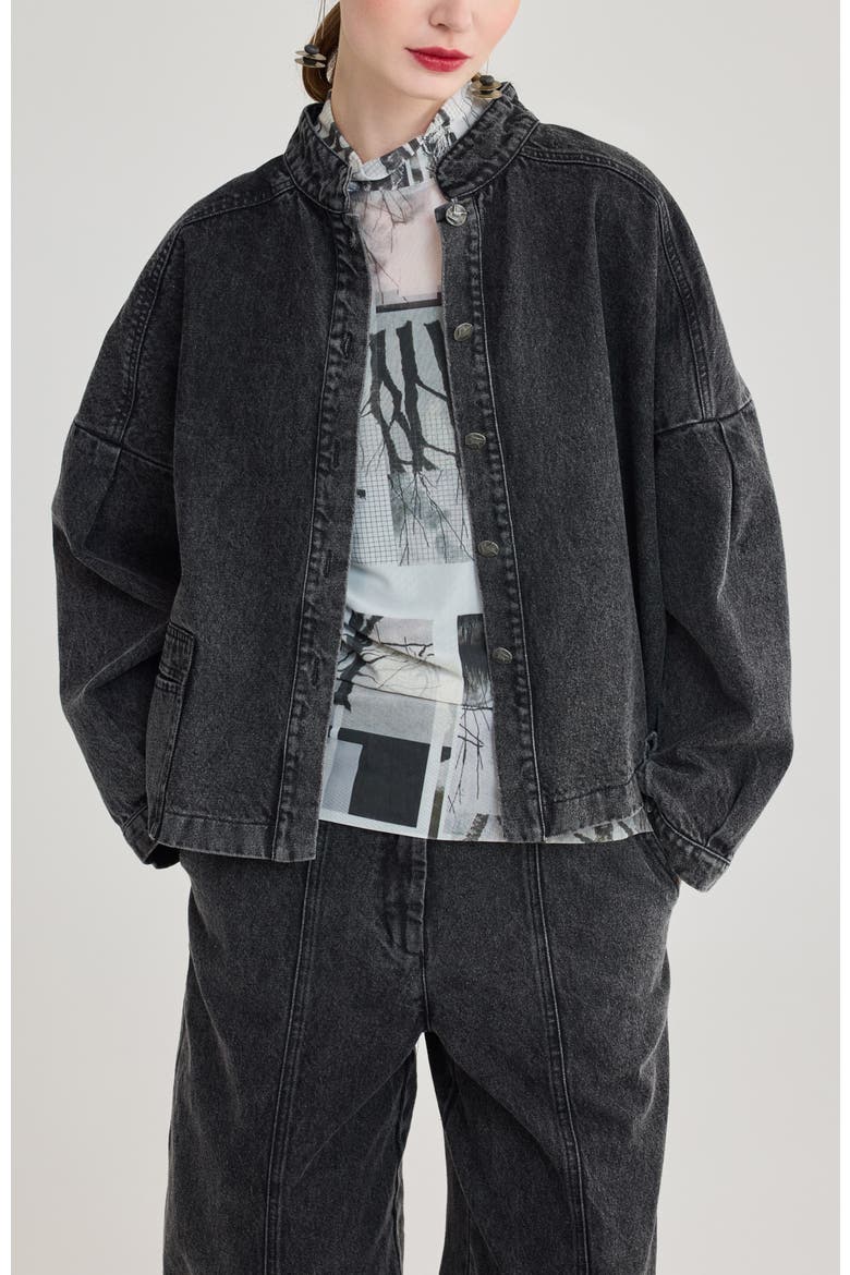 Cleo Pleated Denim Jacket, Alternate, color, Black