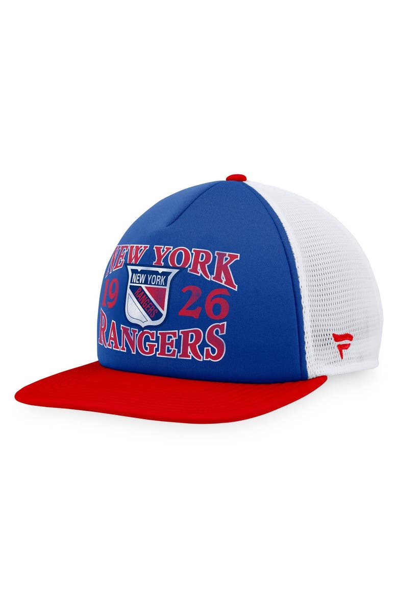 Men's Fanatics Branded Blue/Red New York Rangers Heritage Vintage Foam Front Trucker Snapback Hat, Main, color, Blue