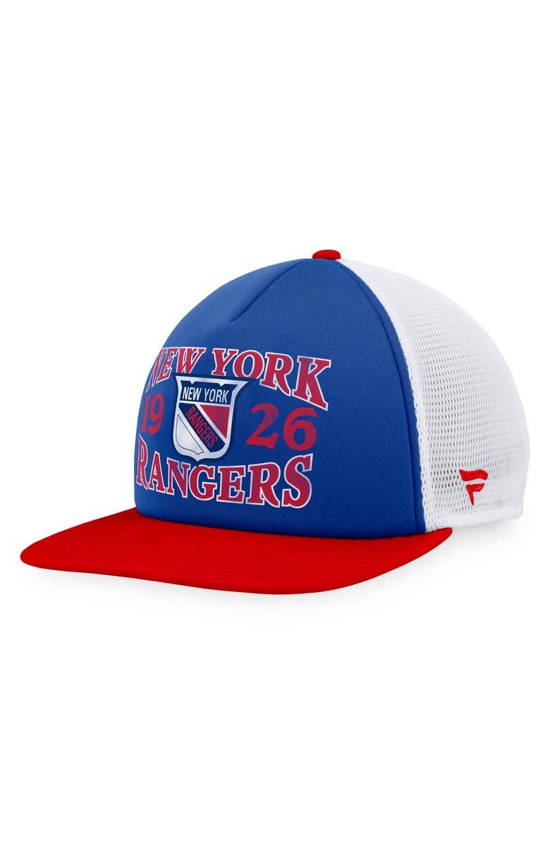 FANATICS Men's Fanatics Branded Blue/Red New York Rangers Heritage Vintage Foam Front Trucker Snapback Hat, Main, color, Blue