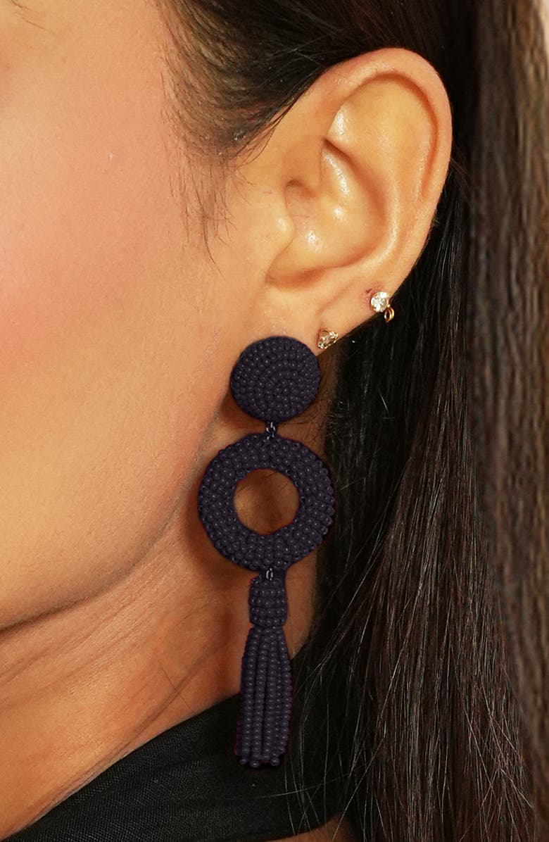 Deepa Gurnani Oliver Beaded Drop Earrings, Alternate, color, Black