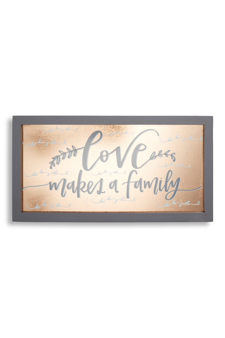 Love Makes a Family Glass Wall Art, Main, color, METALLIC RUST/ COPPER