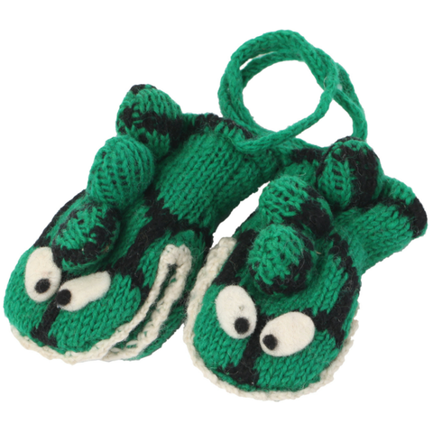Hand Knit Dinosaur Mittens