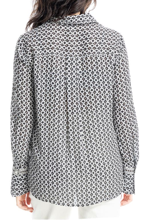 Max Studio Printed Long Sleeve Button-up Shirt In Black/cream Shmrk Strmrs
