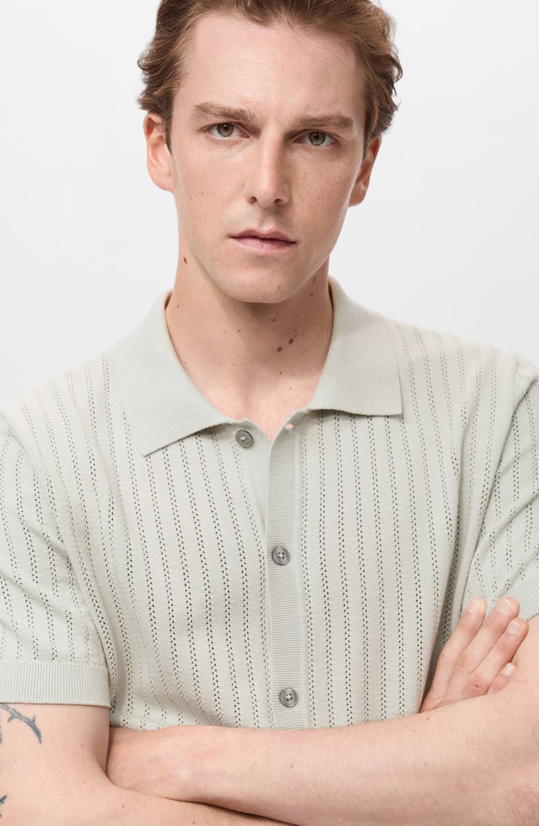 MANGO Pointelle Polo Sweater, Alternate, color, Ice Grey