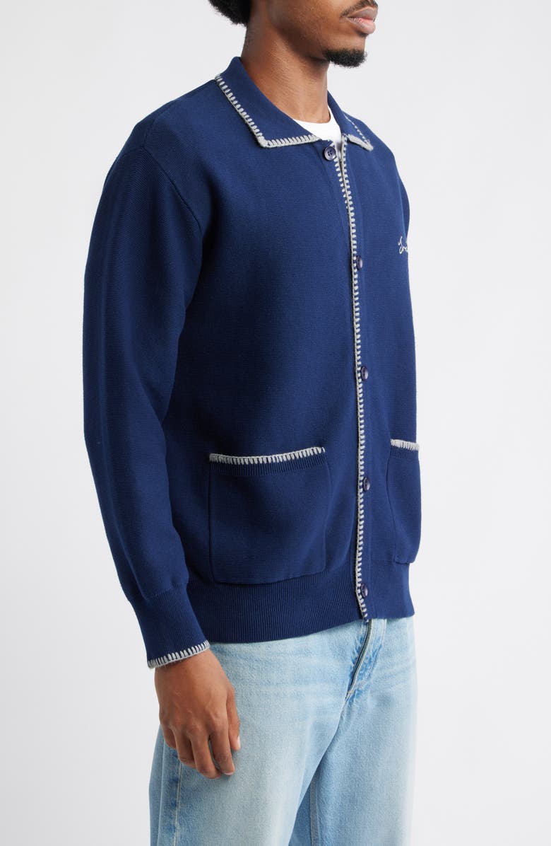 Service Works Blanket Stitch Cotton Cardigan, Alternate, color, Navy