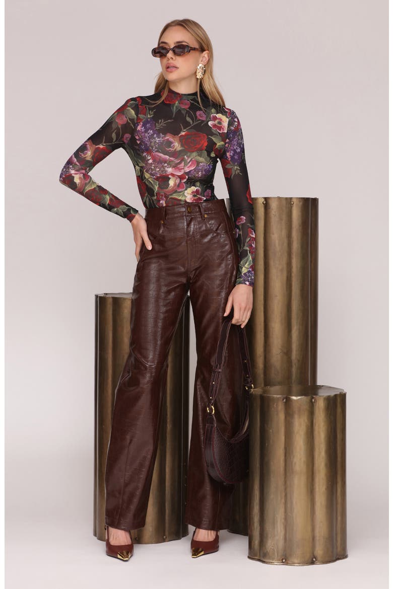 Croc Embossed Faux Leather Pants, Alternate, color, CHOCOLATE