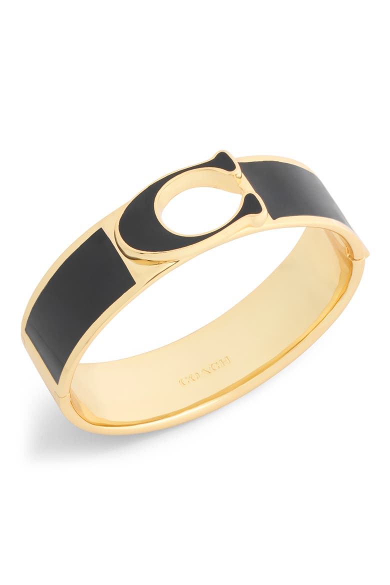 Signature C Enamel Hinged Bangle, Alternate, color, BLACK