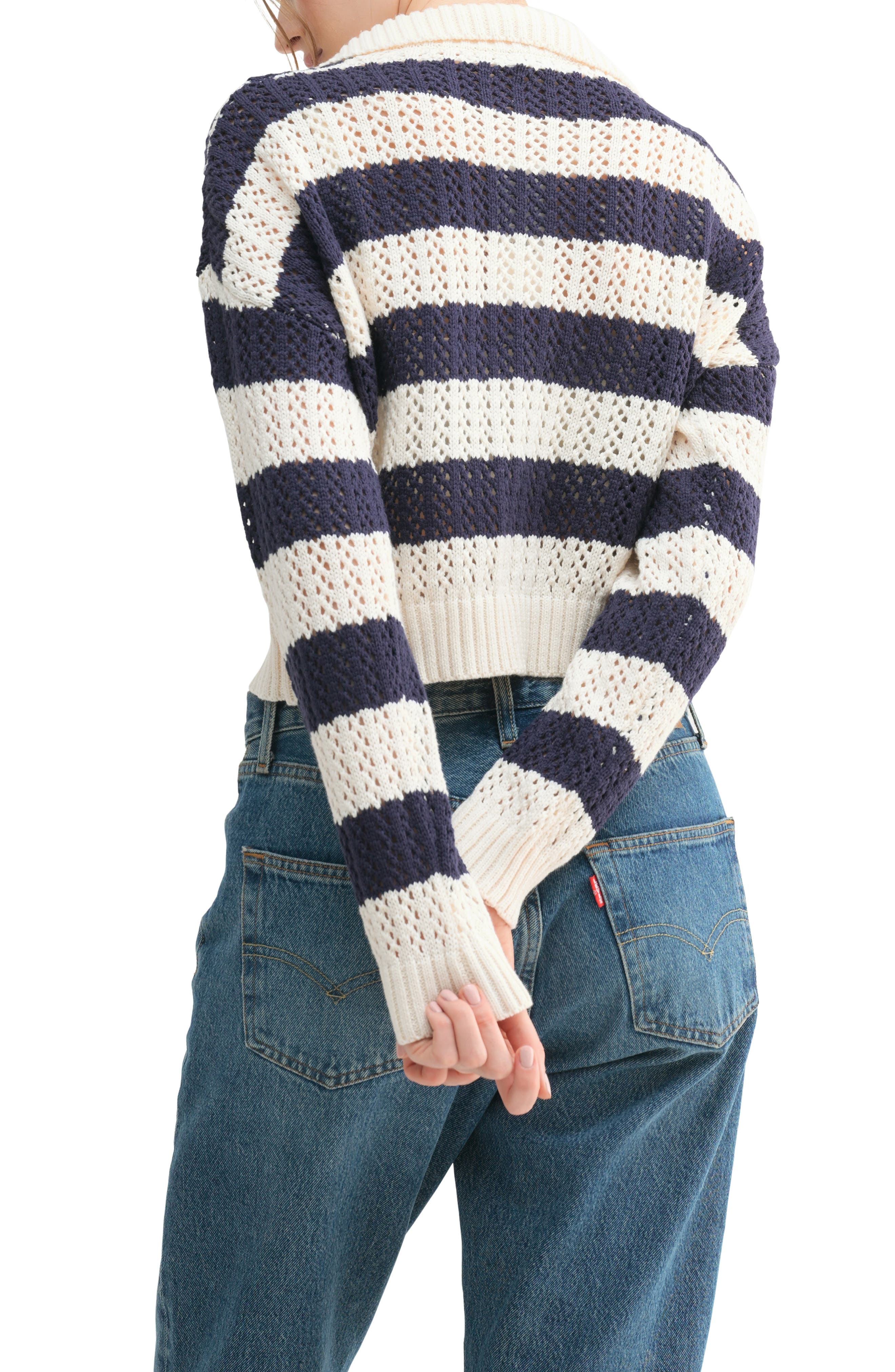 Lush Stripe Open Stitch Half Zip Sweater (Women) | Nordstromrack