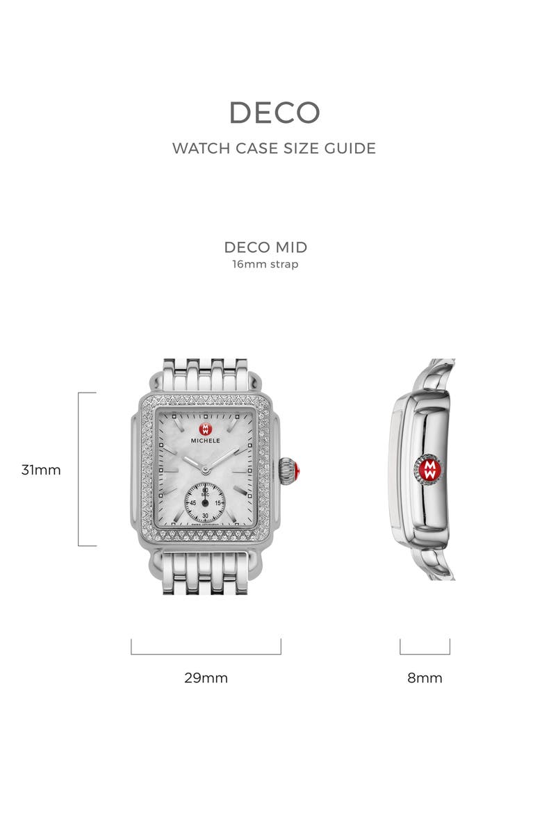 Deco Mid Diamond Watch Head & Bracelet, 29mm, Alternate, color, SILVER