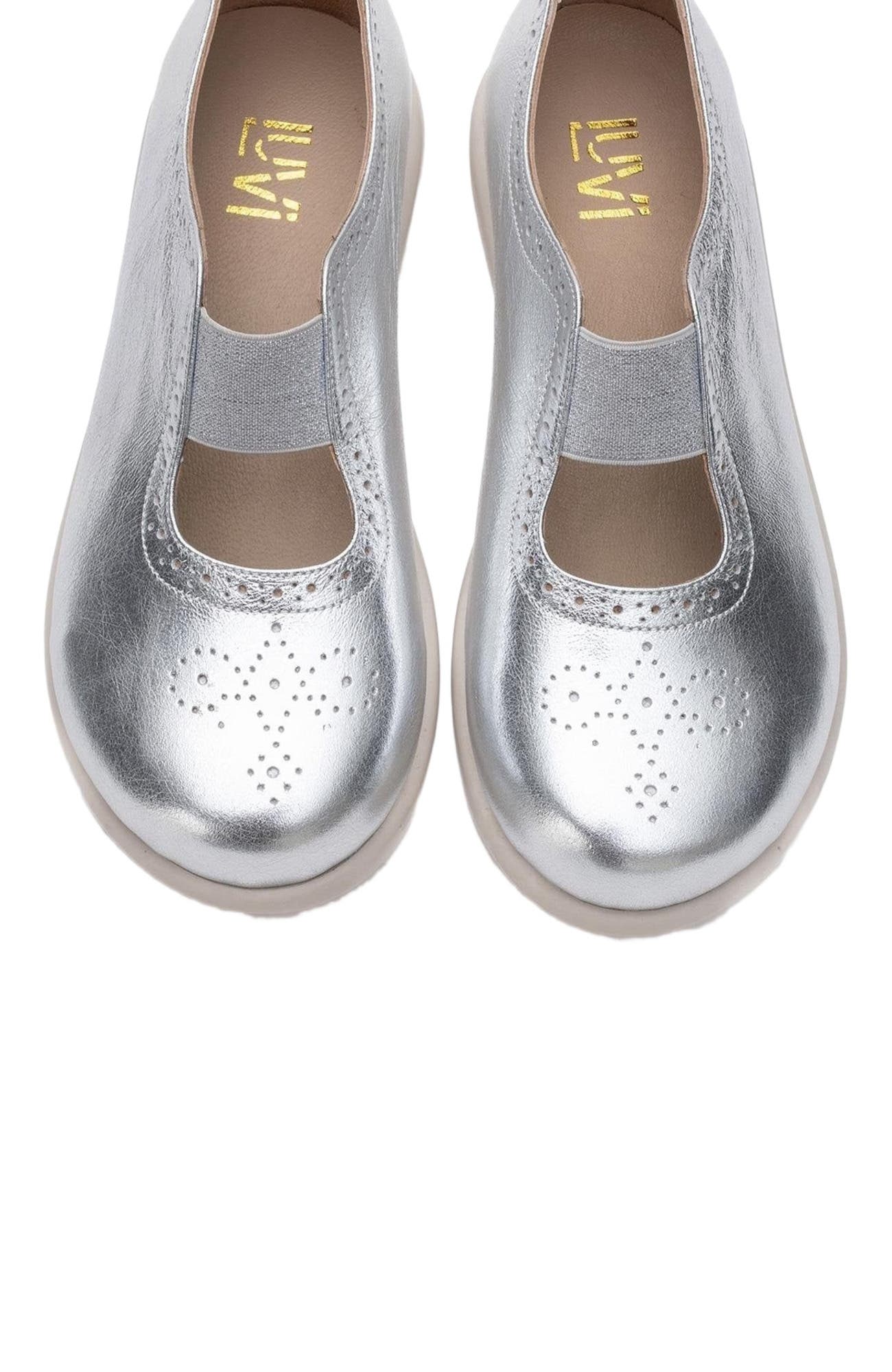 CHELLE Elastic Leather Flat, Alternate, color, Silver Leather