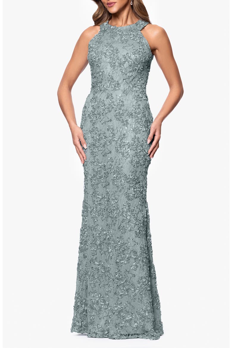 Sequin Soutache Sleeveless Sheath Gown, Main, color, SAGE
