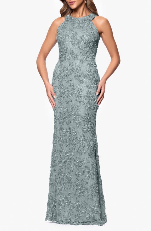 Sequin Soutache Sleeveless Sheath Gown