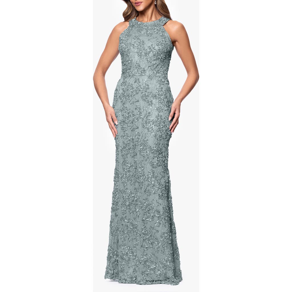 Xscape Evenings Sequin Soutache Sleeveless Sheath Gown In Sage