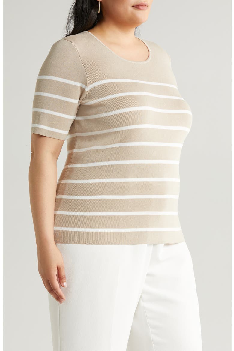 Stripe Short Sleeve Sweater, Alternate, color, SAND IVORY