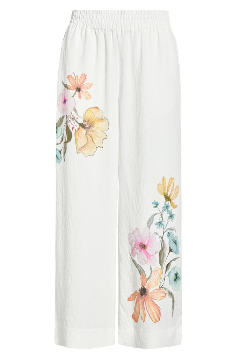 Floral Smocked Waist Wide Leg Pants, Alternate, color, ANTIQUE WHITE