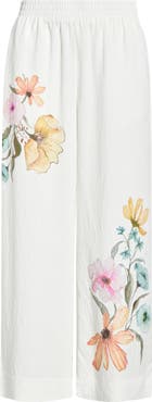 Vince Camuto Floral Smocked Waist Wide Leg Pants