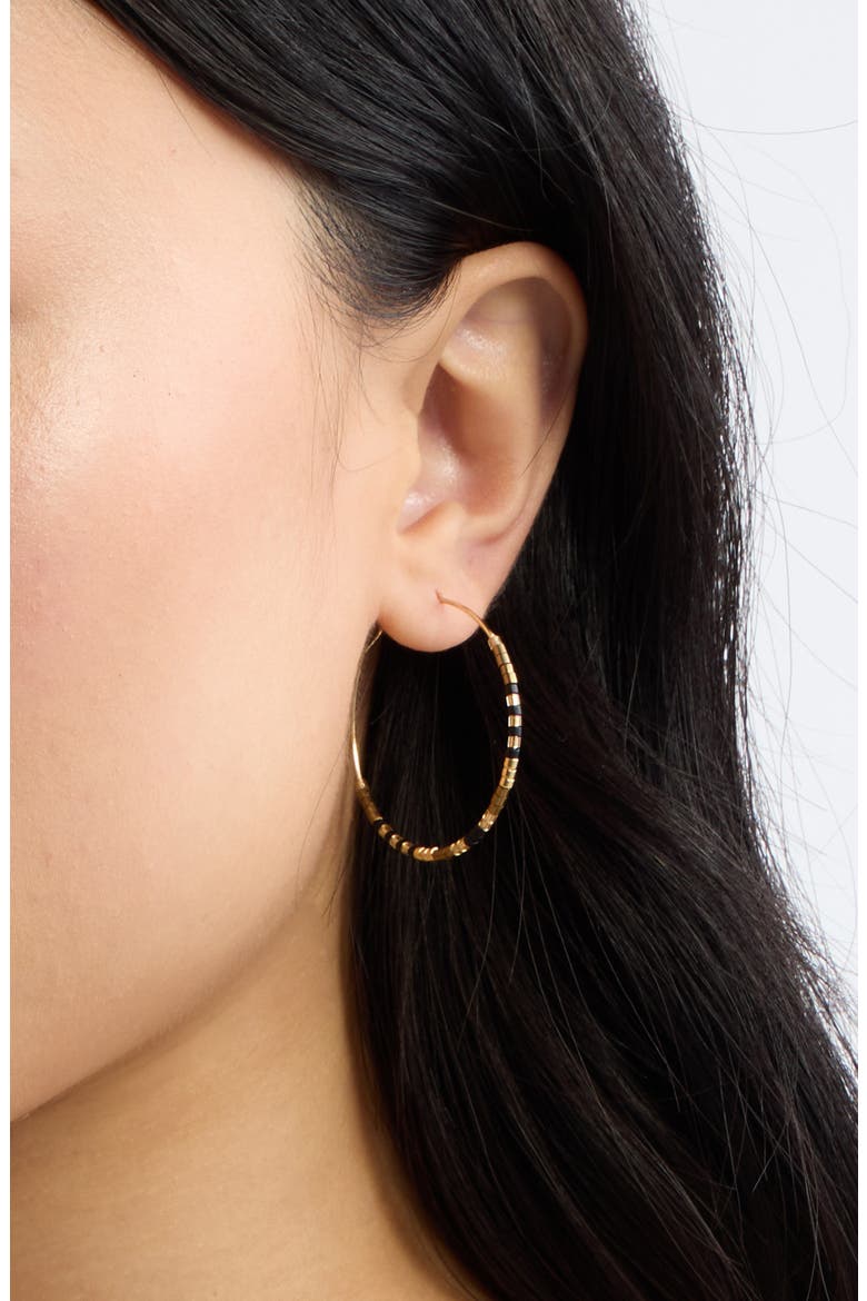 Bead Accent Hoop Earrings, Alternate, color, BROWN MULTI- GOLD