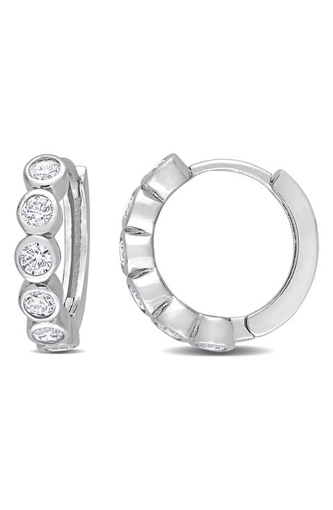 Sterling Silver CZ Bezel Huggie Hoop Earrings
