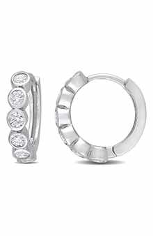 DELMAR Sterling Silver CZ Bezel Huggie Hoop Earrings