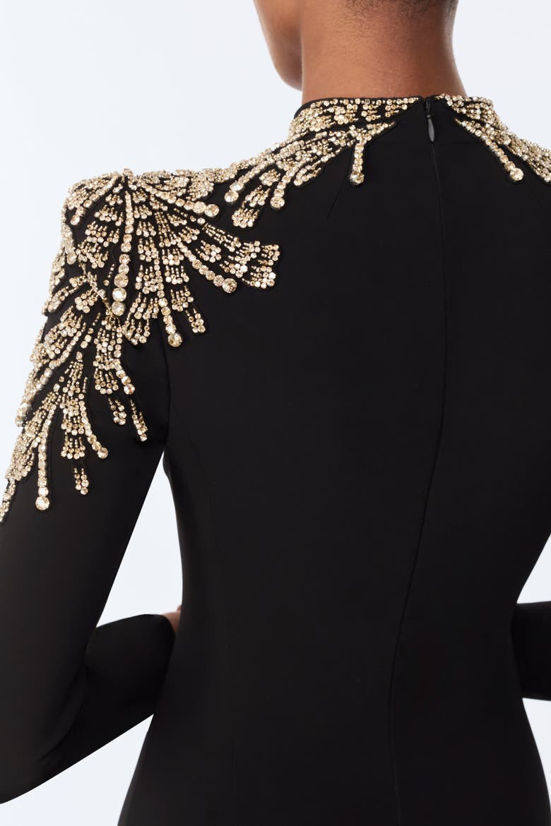 Cobra Embellished-Shoulders Mock-Neck Maxi Dress, Alternate, color, Liquorice