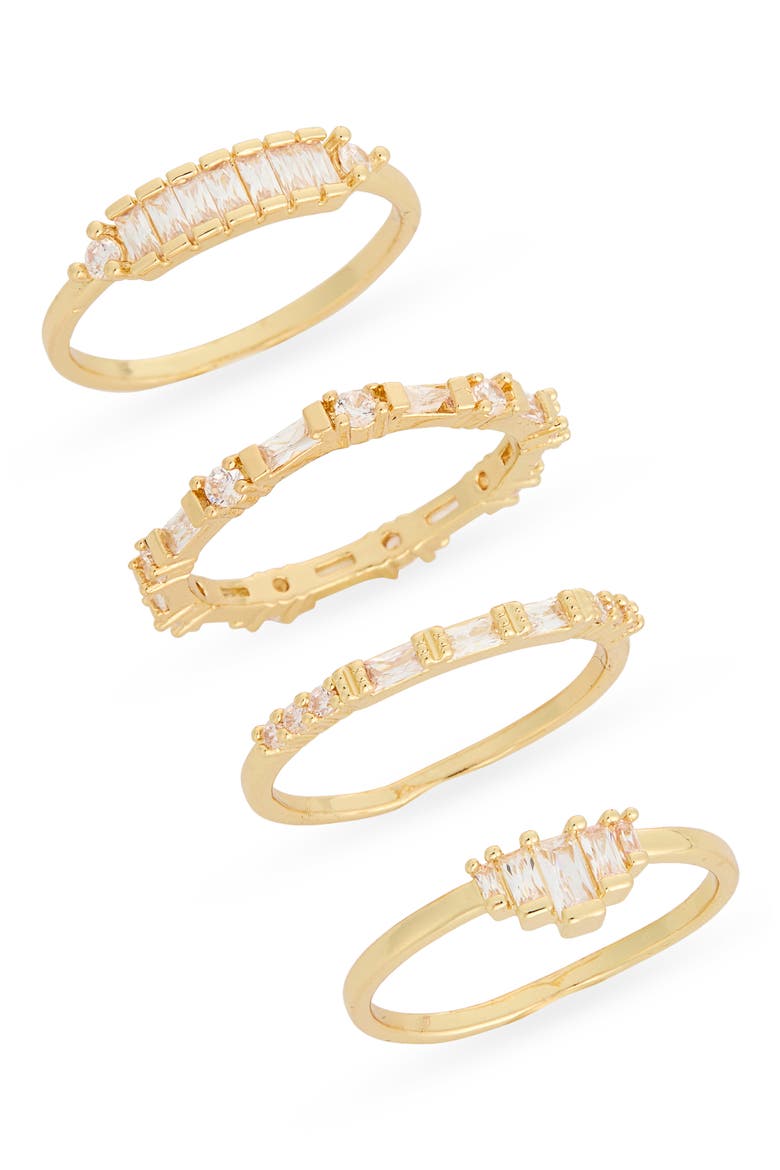 Set of 4 Cubic Zirconia Baguette Rings, Main, color, CLEAR- GOLD